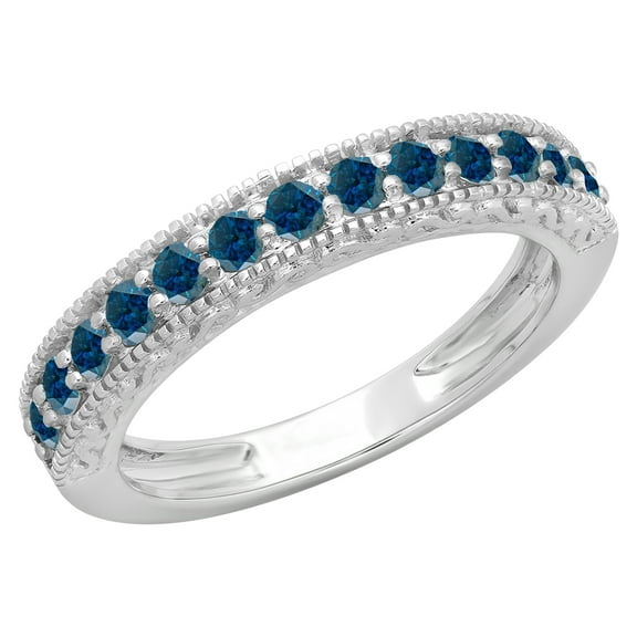 Dazzlingrock Collection 0.55 Carat (ctw) 14K Blue Diamond Ladies Millgrain Wedding Stackable Band 1/2 CT, White Gold, Size 6