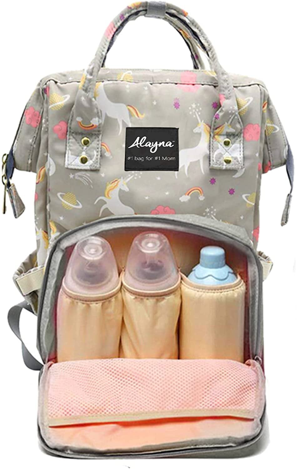 Diaper Bag Backpack Baby Bag Multifunction Maternity Travel Changing Pack Water Resistant Nappy Tote Grey Unicorn