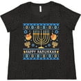thumbnail image 3 of Inktastic Happy Hanukkah Sweater Style Design with Menorah and Dreidel Women's Plus Size T-Shirt, 3 of 5