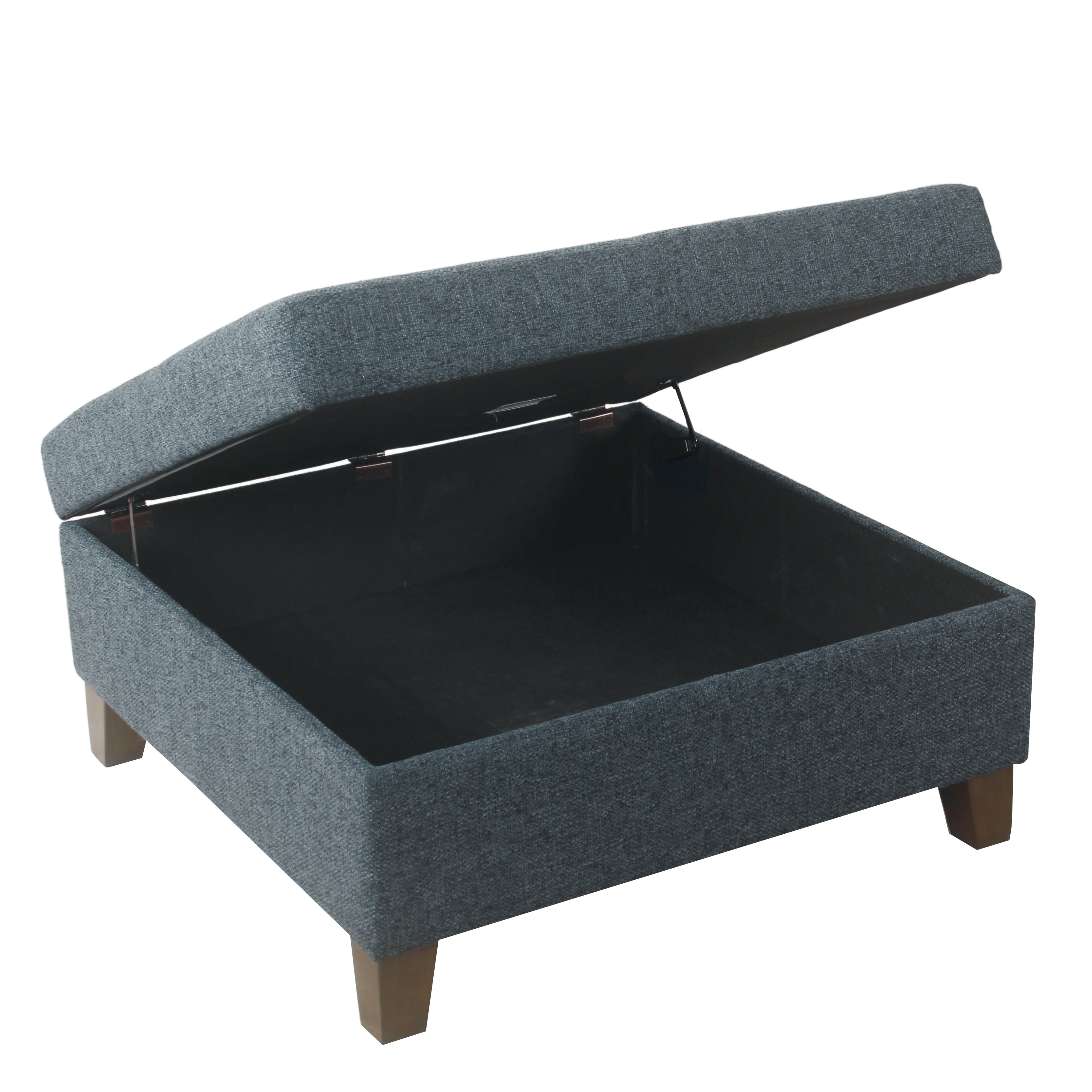 HomePop Luxury 32" Square Transitional Fabric Storage Ottoman in Textured Navy