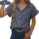 thumbnail image 5 of Camisa informal para mujer Minnieouse Blusa con botones y Cuello en V Color sólido con bolsillo Gris L, 5 of 6