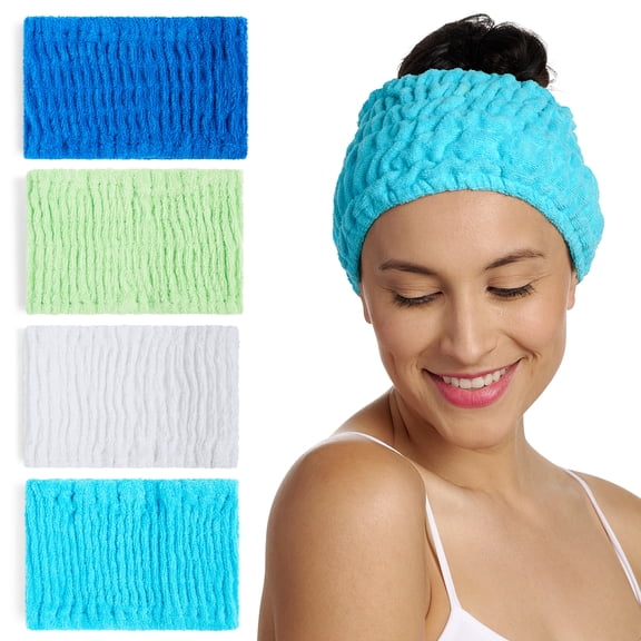 Turbie Twist 4-Pack Turbie Band for Beauty, Travel, Gifting - Cotton Headband for Personal Care - Comfortable, Extra-Wide Spa Headband - For All Hair Types - Ocean Breeze