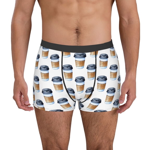 Logiee Coffee To Go Pattern Print Mens Boxer Briefs,Boxer Briefs for Men,Breathable Stretch Underwear,Boys Boxer Briefs-Small