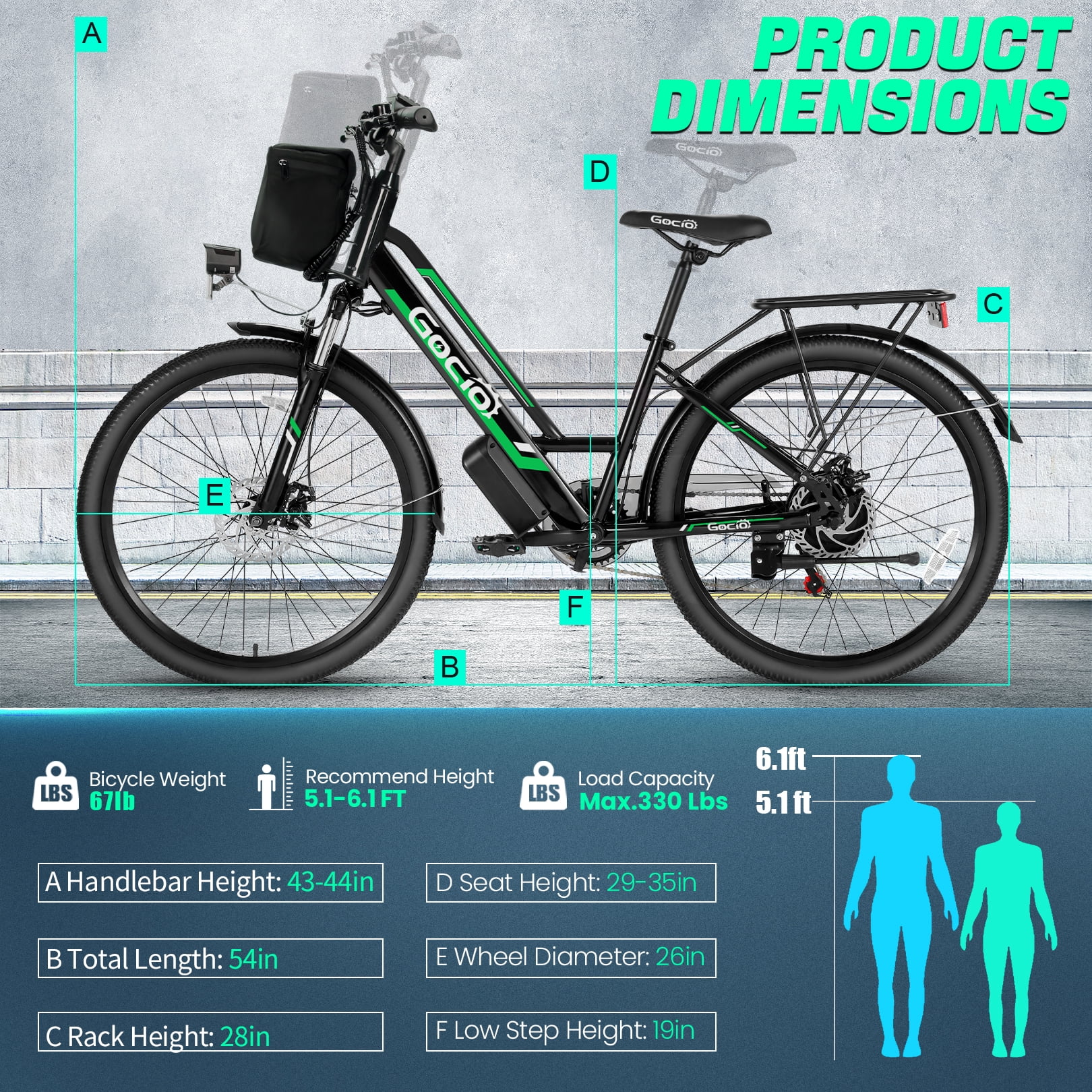 Gocio UL2849 Certified 26" Electric Bike for Adults, 750W Peak Motor, 48V 7.8Ah Battery, 19.8 mph 7-Speed Commuter Ebike with Disc Brakes
