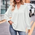 thumbnail image 2 of Brglopf Womens Swiss Dot Blouse V Neck Long Sleeve Flowy Shirts Solid Color Casual Loose Cute Tops Babydoll Shirts, 2 of 7