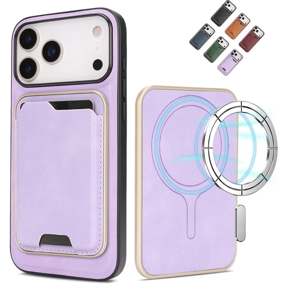 Allytechgroup Magnetic Case for iPhone 17 Pro Max  [Compatible with MagSafe], with Card Slots Holder/Pocket PU Leather Slim Wallet Cover & TPU Shockproof Bumper Wireless Charging Phone Shell, Purple