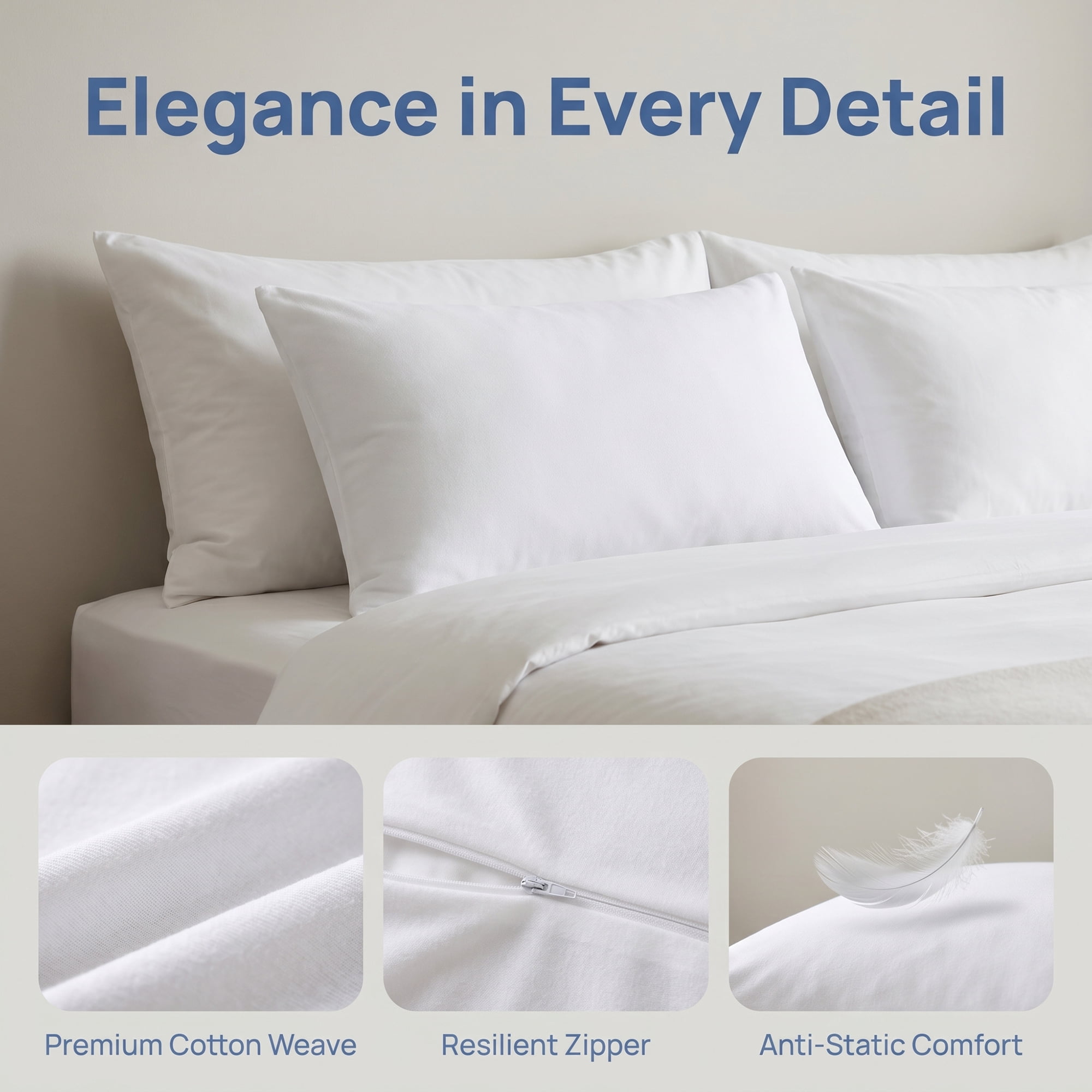 Unique Bargains 2Pcs Standard Size Waterproof Polyester Pillowcases Queen White 20" x 36"