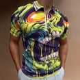 thumbnail image 2 of Psychedelic Zombie Skull Print Men Zipper T-shirt Summer Casual Short Sleeve T-shirt Top, 2 of 7
