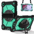 thumbnail image 2 of ELEHOLD Rugged Hybrid Case For Samsung Galaxy Tab S8, with Built-in Kickstand 360° Rotating Handstrap Crossbody Shoulder Strap Shockproof Heavy Duty Case, Black+Mint, 2 of 9