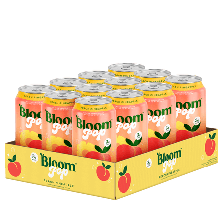 Bloom Nutrition Pop Prebiotic Soda, Peach Pineapple, 12 fl oz, 12 Pack