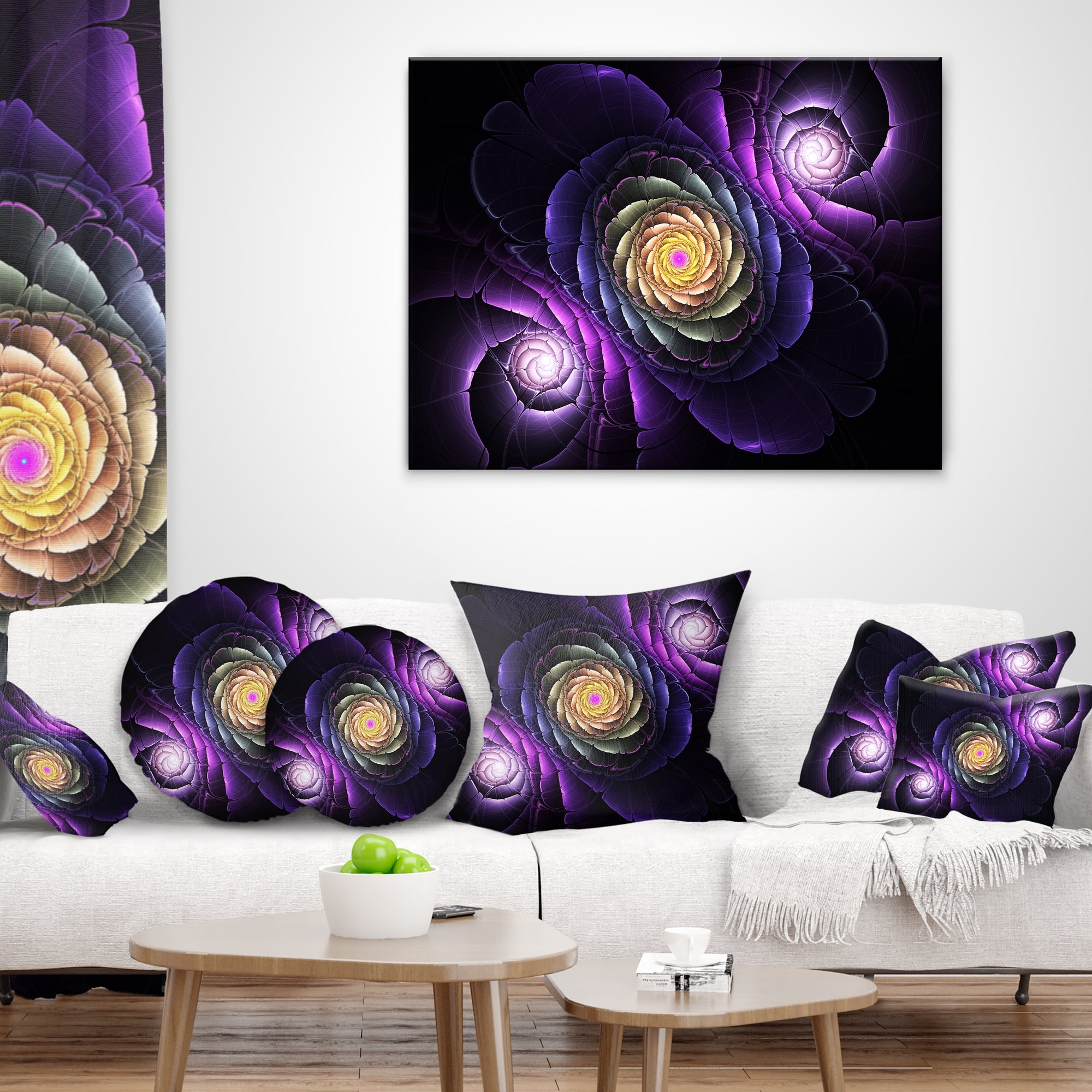 Designart Fractal Purple Flowers Digital Art - Flower Throw Pillow - 16x16