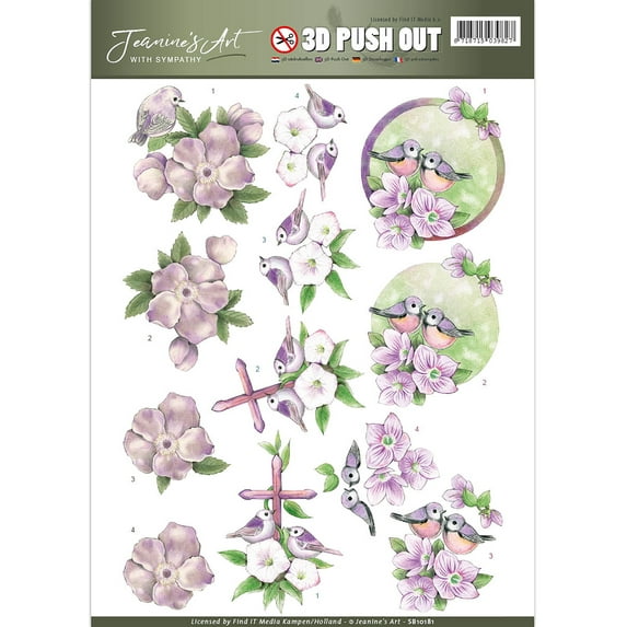 Find It Jeanine's Art With Sympathy Punchout Sheet-Birds & Flowers