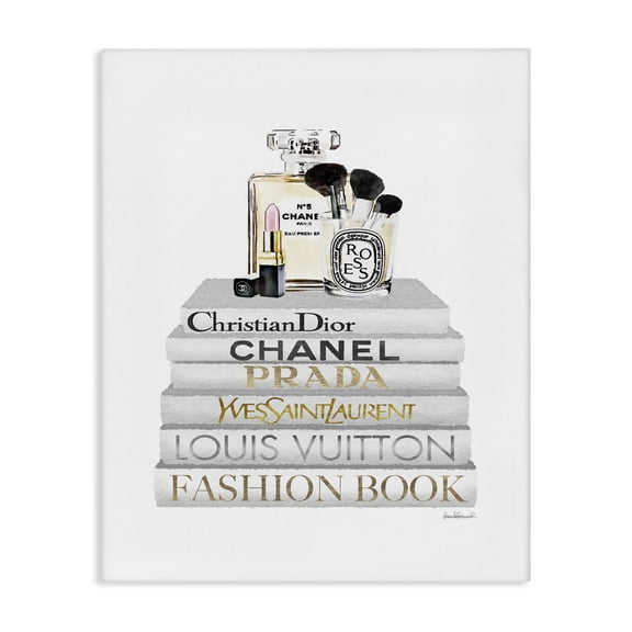 Stupell Industries Art Deco Bookstack with Makeup Accessories Canvas Art, 24 x 30, by Amanda Greenwood