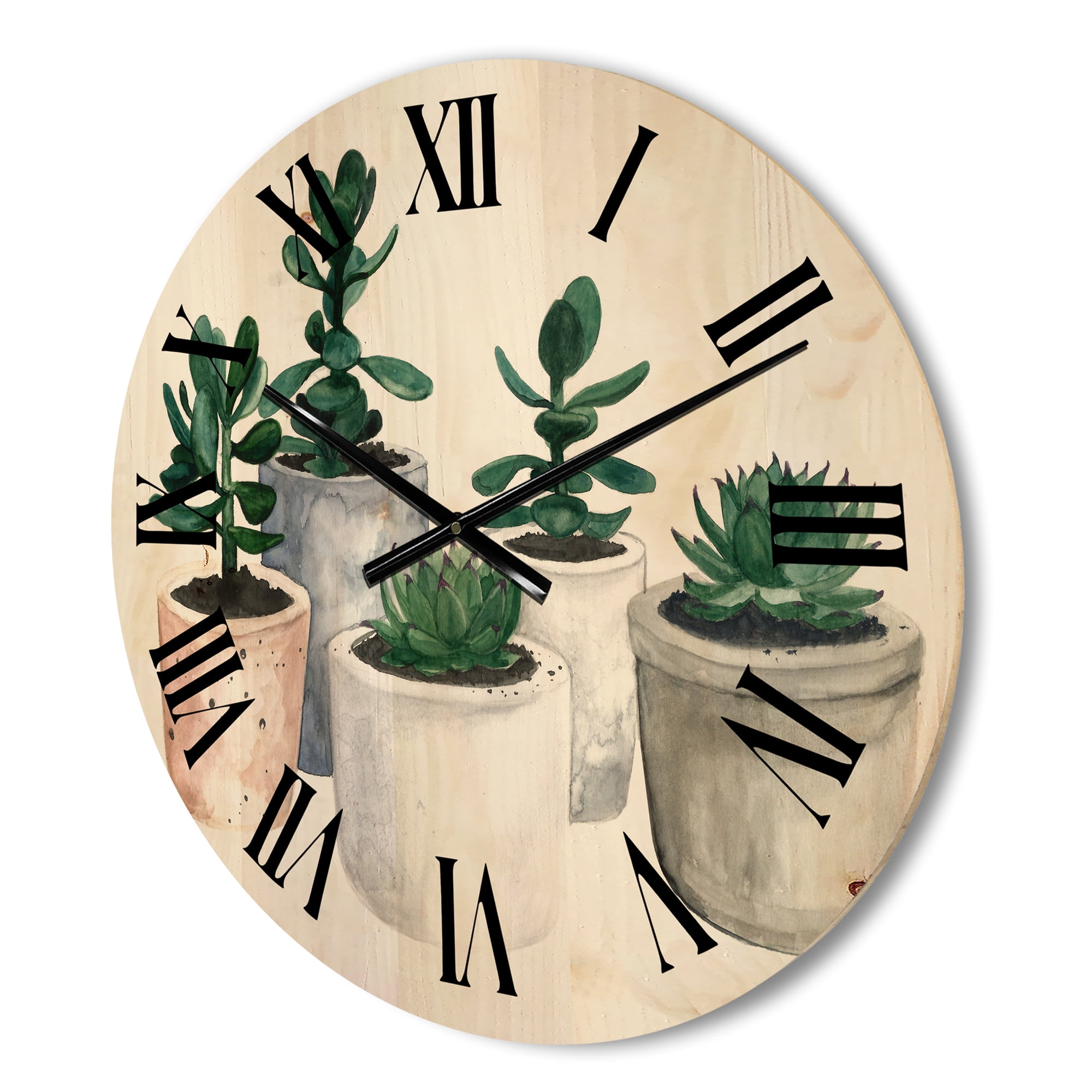 Designart 'Succulent and Cactus House Plants VI' Farmhouse Wood Wall Clock