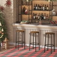 thumbnail image 6 of Set of 2 Bar Stools: Round Height Kitchen Stools with Footrest, Sturdy Steel Frame, Rustic Brown – Ideal for Dining Room, Kitchen, Party, Easy Assembly, 6 of 10