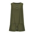 thumbnail image 4 of Homenesgenics Shorts for Women Plus Size Women's Solid Color Sleeveless +lace Pocket Pants Two-piece Set Green M, 4 of 6