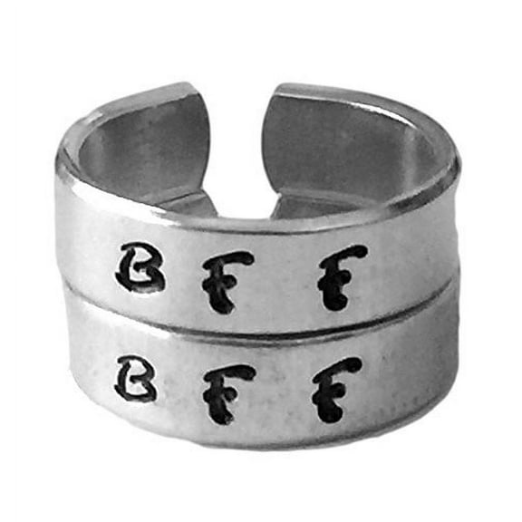 Set BFF Rings with Two Initials Best Friends Forever Matching Rings Hand Stam...