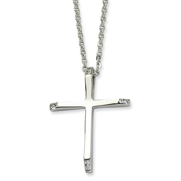 Auriga Fine Jewelry Stainless Steel CZ Cross Pendant 22in Necklace for Women 22"
