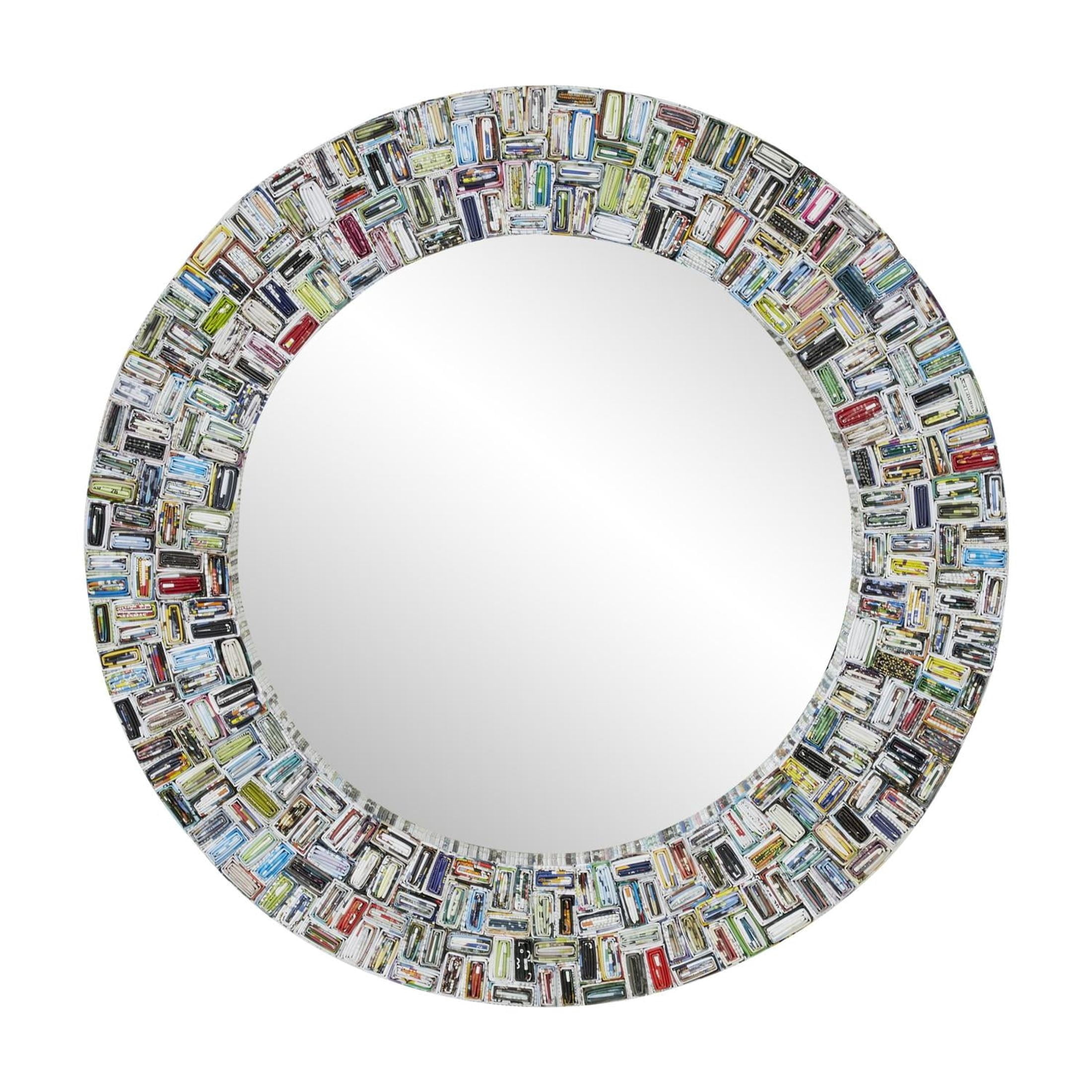 DecMode 38" x 38" Multi Colored Handmade Recycled Magazine Frame Wall Mirror