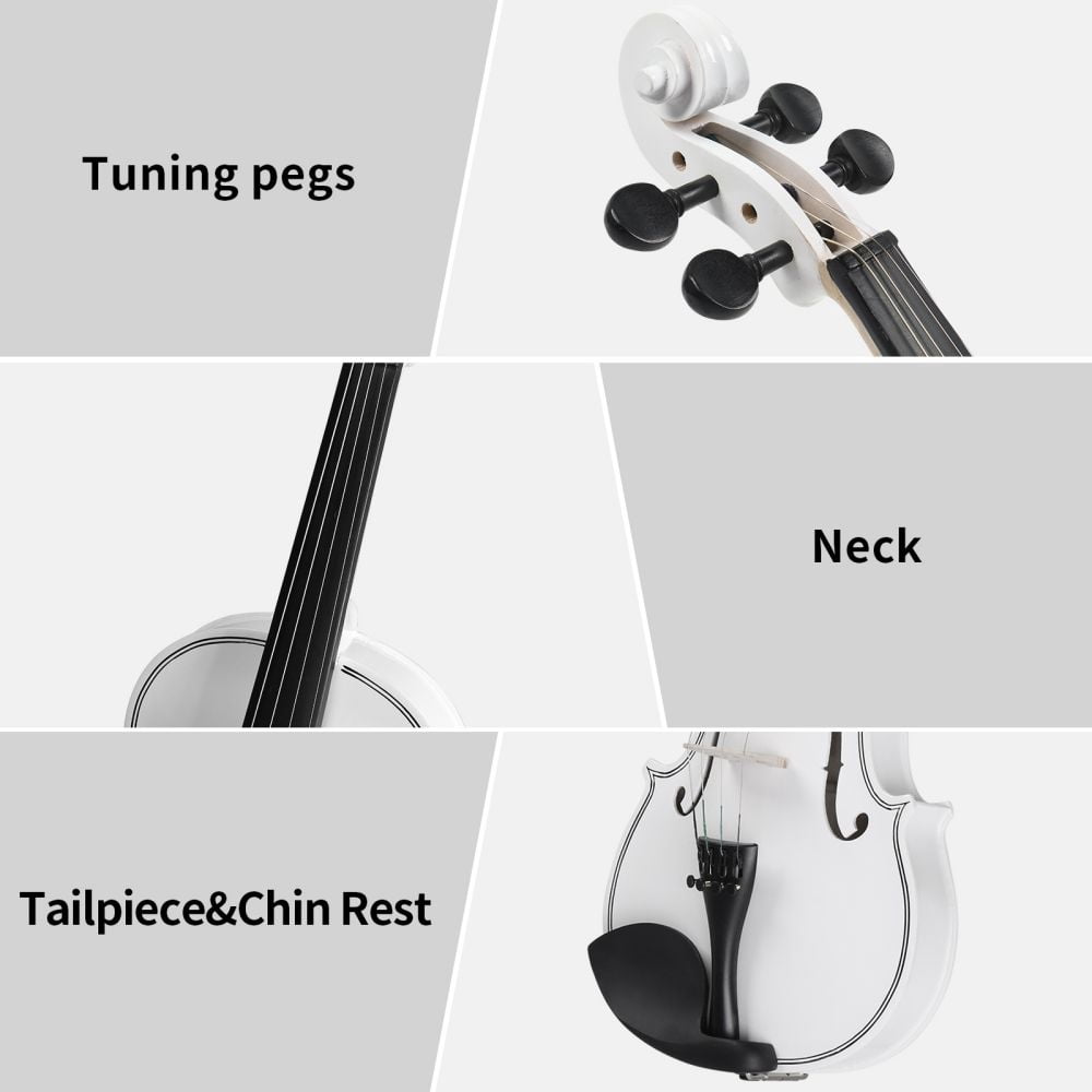 4/4 Violin Set Full Size Fiddlewith Hard Case, Shoulder Rest, Rosin, Bow and Extra Strings, for Adults Beginner Students (White)