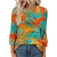 thumbnail image 3 of cocolona Womens Tops 3/4 Sleeve Crew Neck T-shirts Dressy Casual Work Blouses Lightweight Comfy Floral Print Tops, 3 of 6