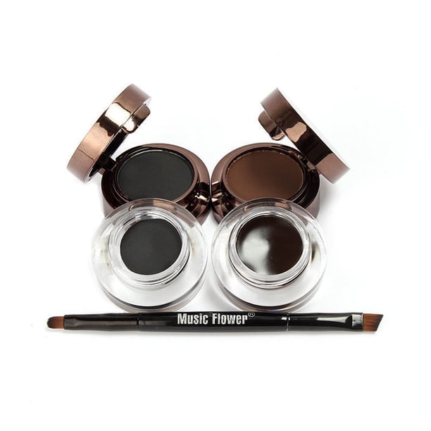 UCANBE 4 en 1, delineador de ojos en gel y polvo para cejas, color negro y marrón, juego de maquillaje profesional resistente al agua, delineador de ojos de larga duración, kit para cejas con cepillo