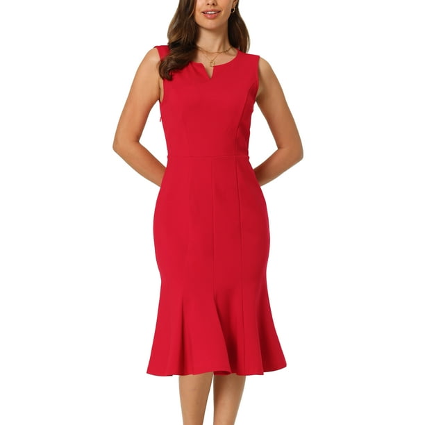 Vestido sin mangas para mujer INSPIRE CHIC, elegante, con escote en V, vestido de cola de pez, rojo, 2XL