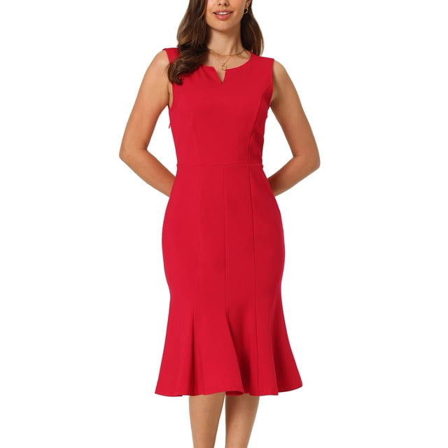 Vestido sin mangas para mujer INSPIRE CHIC, elegante, con escote en V, vestido de cola de pez, rojo, talla L