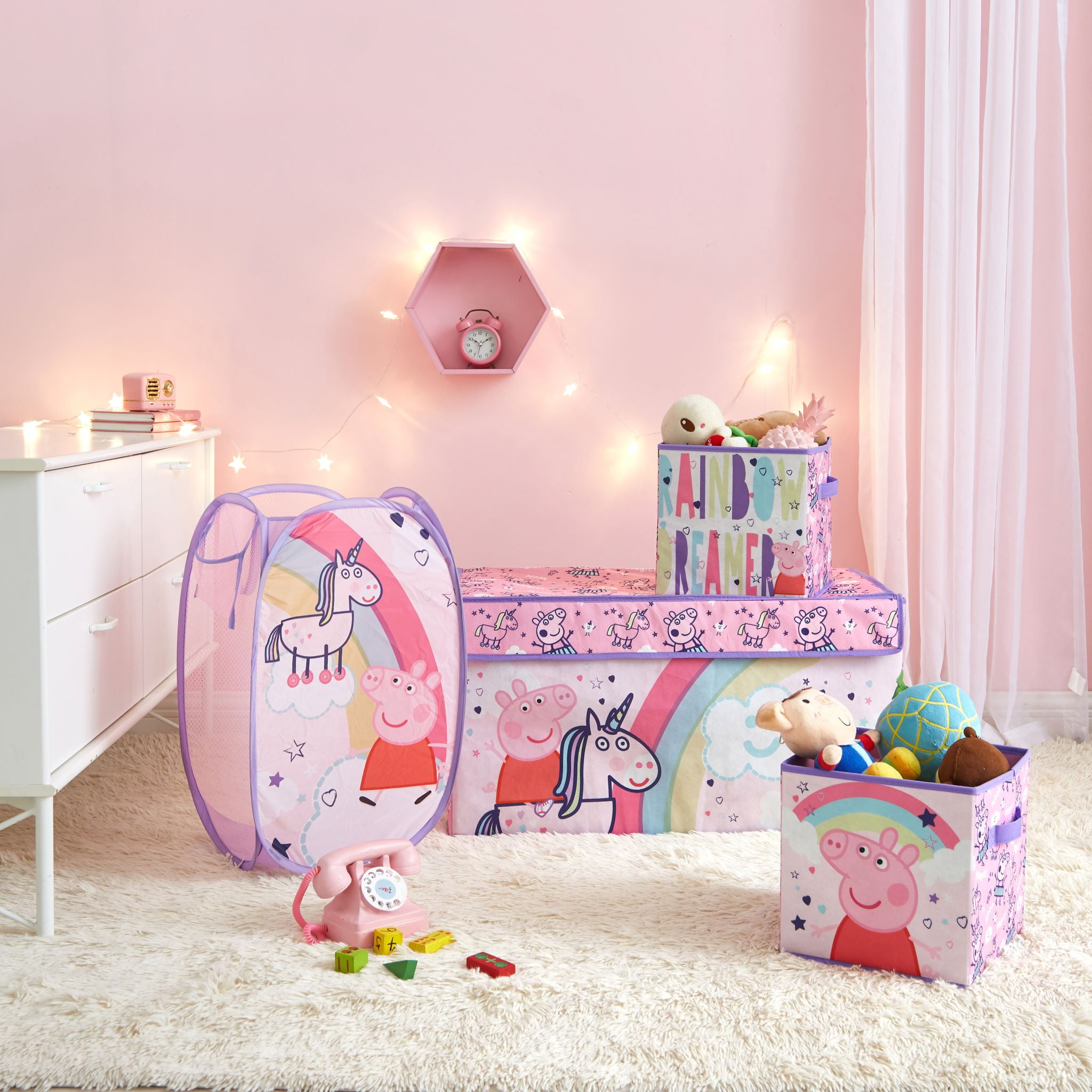 Nickelodeon Peppa Pig Pop Up Hamper for Children's Bedroom Décor, Pink, Polyester