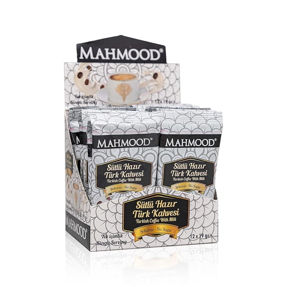 Mahmood Coffee Instant Coffee Mix, Turkish Coffee with Milk, No Sugar, 12 Sticks, 0.67 oz Each (8.04 oz Total)