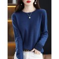thumbnail image 2 of Suéter de mujer 100 % lana merino, jersey de manga larga con cuello redondo, jersey básico para primavera, otoño e invierno, prendas de punto, 2 of 5