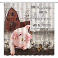 thumbnail image 1 of Farmhouse Animal Shower Curtain Funny Pig Rustic Flower Butterfly Daisy Gray Wooden Board Fabric Bathroom Decor Set with Hooks Fabric Bathroom Decor Set with Hooks（84" Wx70 H）, 1 of 3