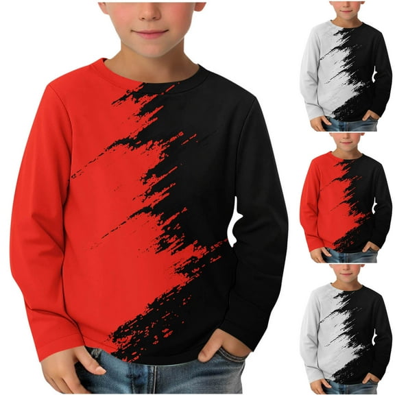 LOVZFMLL Toddler Boys Tops, Colorblock Casual Fashion Everyday Versatile Crew Neck Long Sleeve T-Shirt, Fall Clothes 3-4 Years Boys Clothes