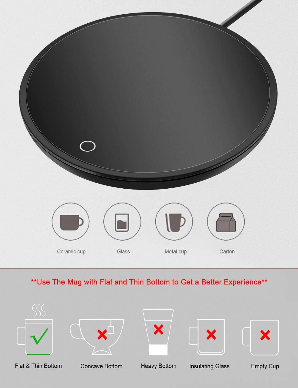 Electric Coffee Mug Warmer, USB Desk Cup Warmer with Light, Heating