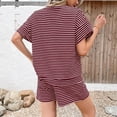thumbnail image 3 of Women's Lounge Set Short Sleeve Top and Shorts Two Piece Outfit Casual Pajama Set Striped Loungewear Matching Summer Set for Women, Wine, S, 3 of 3