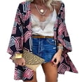 thumbnail image 1 of CHUANK Blouse à Manches Longues à Imprimé Bohème pour Femmes Grande Taille, par-Dessus, Kimono Cardigan Décontracté d'Été, 1 of 2