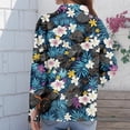 thumbnail image 6 of Minjewel Women's Hawaiian Shirt Long Sleeve Button Down Casual Blouse with Collar and Tropical Print for Women's Fashion Office Weekend Outfit,Royal Blue,M, 6 of 6
