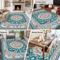 thumbnail image 6 of Green Bohemia Floral Washable Area Rug 6 x 9 ft Retro Boho Ethnic Farmhouse Flower Pattern , Soft Non Slip Rugs Stain Repellent Indoor Felt Carpet for Living Dining Room Bedroom Home Office, 6 of 9