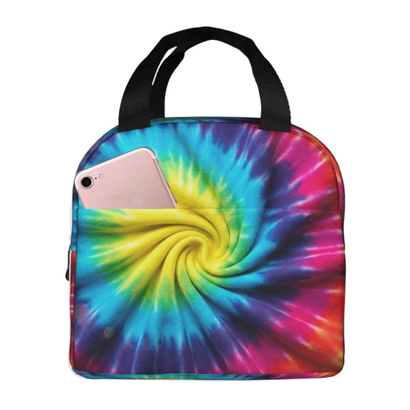 Rainbow Tie Dye Insulated Lunch Bag, Vibrant Spiral Swirl Lunch Box For Women Men, Portable Thermal Cooler Tote With Front Pocket For Work Office And Picnic