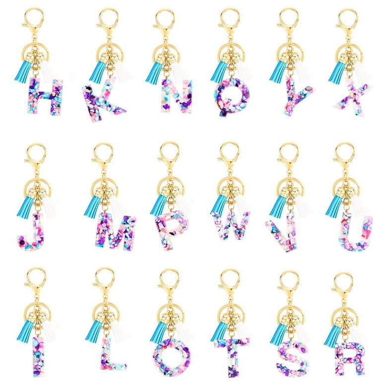 NUOBESTY Alphabet Keychain Tassel M Initial Letter Couple Key Chain Bag  Charm Pendant Key Ring for Bag Key (Pink S)