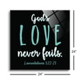 thumbnail image 3 of His Love Never Fails Black Mint 24 x 24 Glass Wall Hanging Sign, 3 of 4
