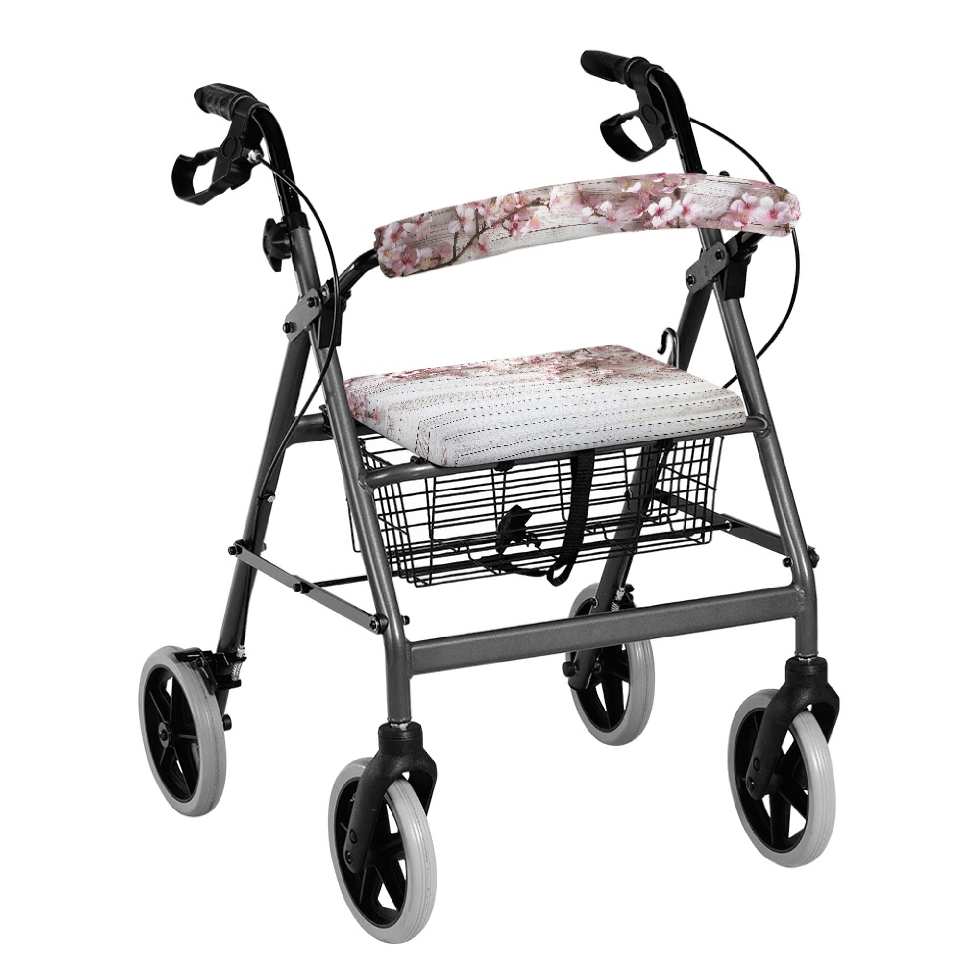 COEQINE Wood Cherry Blossoms Rollator Seat Back Cover for Women 2PCS Rollator Seat and Back Rest Covers for Men Rollator Seat Cover with Back