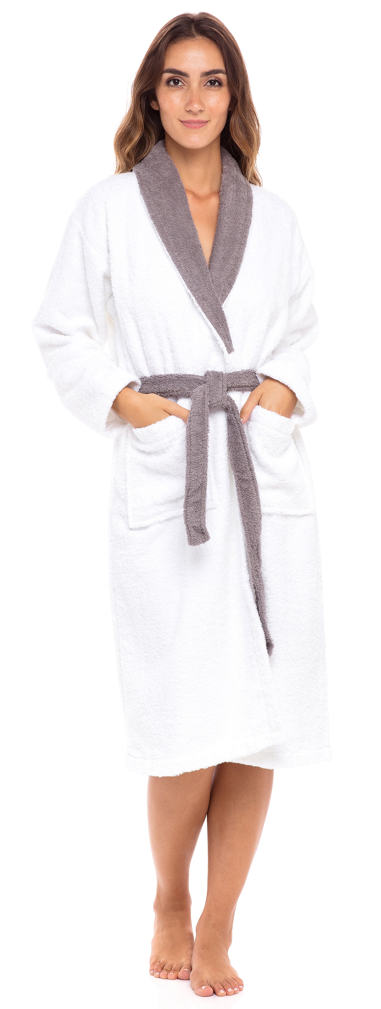 SKYLINEWEARS Shawl Collar Robe Women Terry Cloth Robes knee length