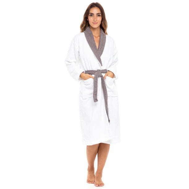 SKYLINEWEARS Shawl Collar Robe Women Terry Cloth Robes knee length