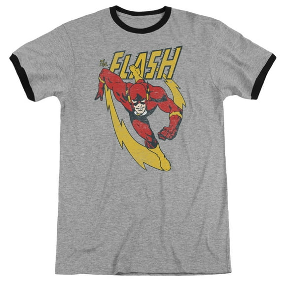 JLA Justice League Lightning Trail Adult Ringer T-Shirt Heather Black