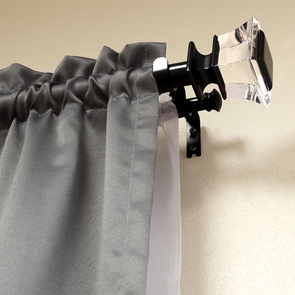 Lumino 1" and 5/8" Black/Acrylic Alice Square Adjustable Double Curtain Rod Set, 42"-120"