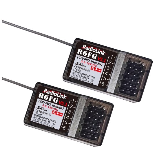 Eighteenup Radiolink R6FG 6 Channels 2.4GHz Surface Receiver Works with Radiolink Remote Controller RC4GS V2/RC4GS/RC6GS V2/RC6GS for RC Car&Boat(2 Pcs)