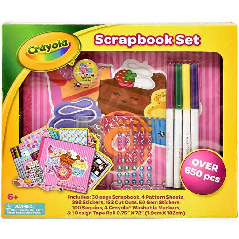 Crayola Scrapbook Activity Craft Kit, Mess Free Journal Set for Kids,  Drawing Art Supplies Included Scrapbook, Pattern Sheets, Cut Outs, Gem  Stickers, Sequins, Crayola Washable Markers and T 