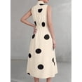thumbnail image 5 of Beige Polka Dot V-Neck Sleeveless Button-Up Flared Midi Dress For Women, 5 of 5