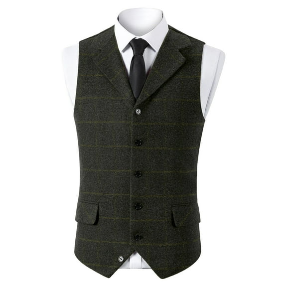 Men'S Tweed Vest Classic Steampunk Suit Vintage Button Down Wool Notch Lapel Waistcoat Thick Tweed Coat For Wedding